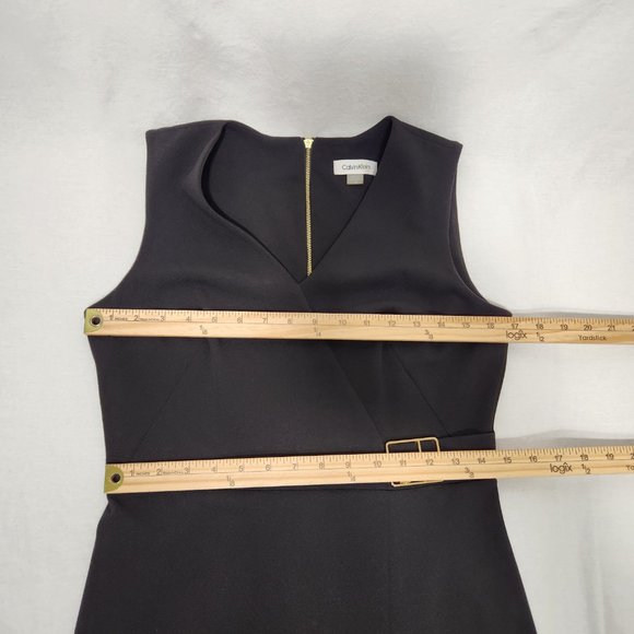 CALVIN KLEIN Minimalist Stretchy Sleeveless Gold MK Black Dress Size 6 LIKE NEW! - Picture 15 of 16